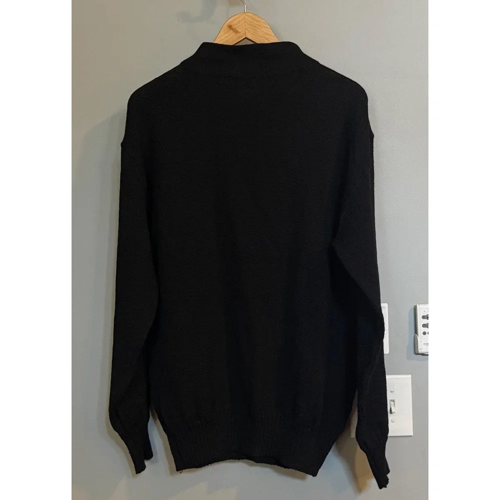 J. Peterman Sweater Mens XL Black Excellent 100% Wool Mock Neck Made in USA